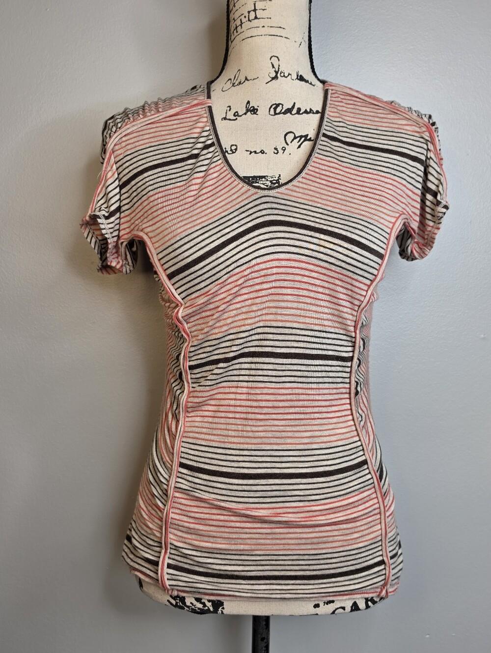 Y2k Max Studio Specialty Striped Pink and Black Short Sleeve Women’s Top Sz M